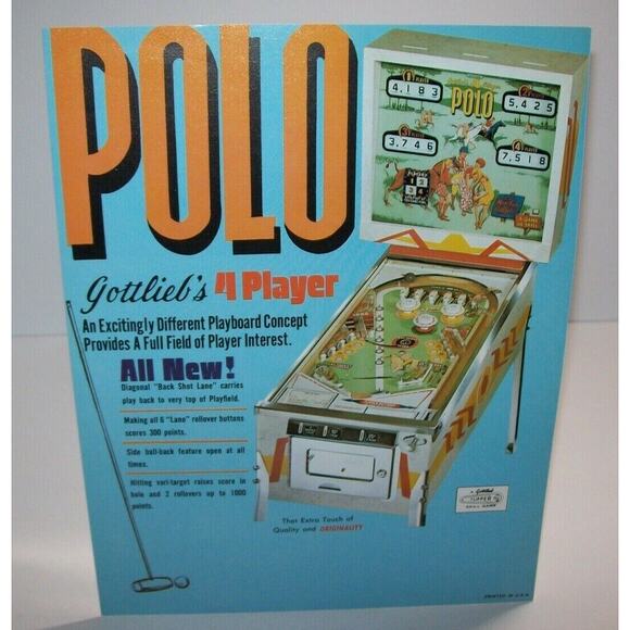 Polo Pinball FLYER Original 1970 Vintage Game Retro Sports Pony Horses Mod - Picture 2 of 4